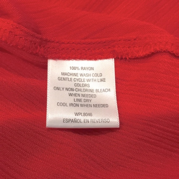 Style & Co Red Popover Blouse 3/4 Ruffle Sleeves Medium Front Tie New with Tags - Picture 7 of 12